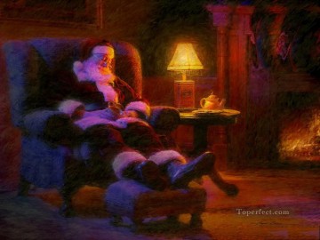 Père Noël après le lait et les biscuits enfants Peinture à l'huile